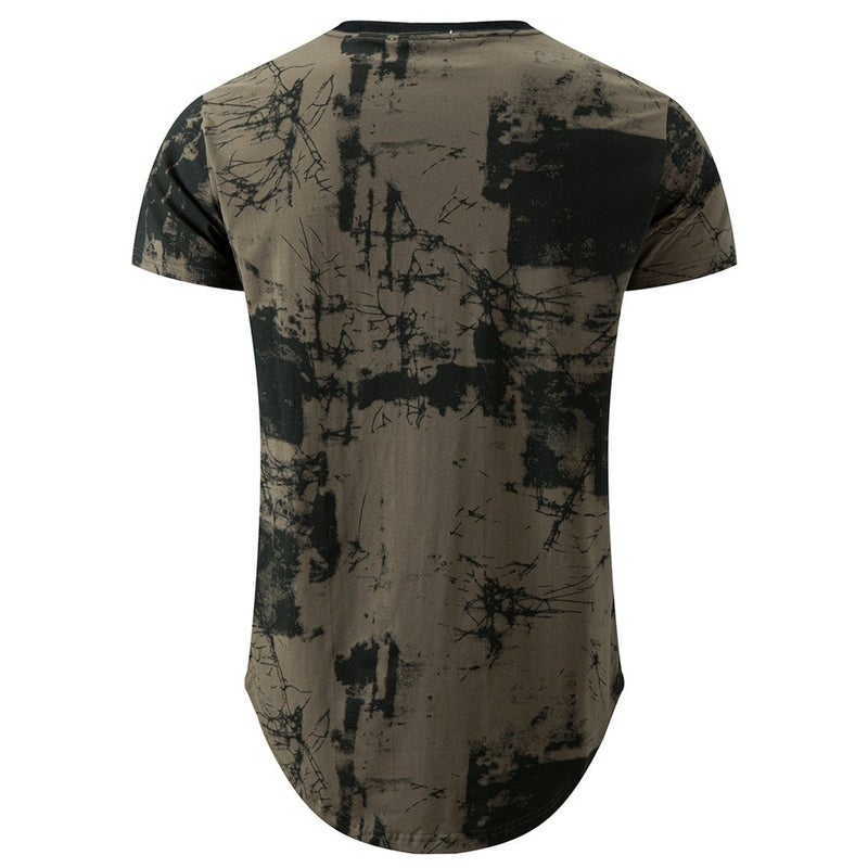 KLIEGOU Mens Hipster Hip Hop Ripped Round Hemline Pattern Print T Shirt 86 ArmyGreen M - Image 2